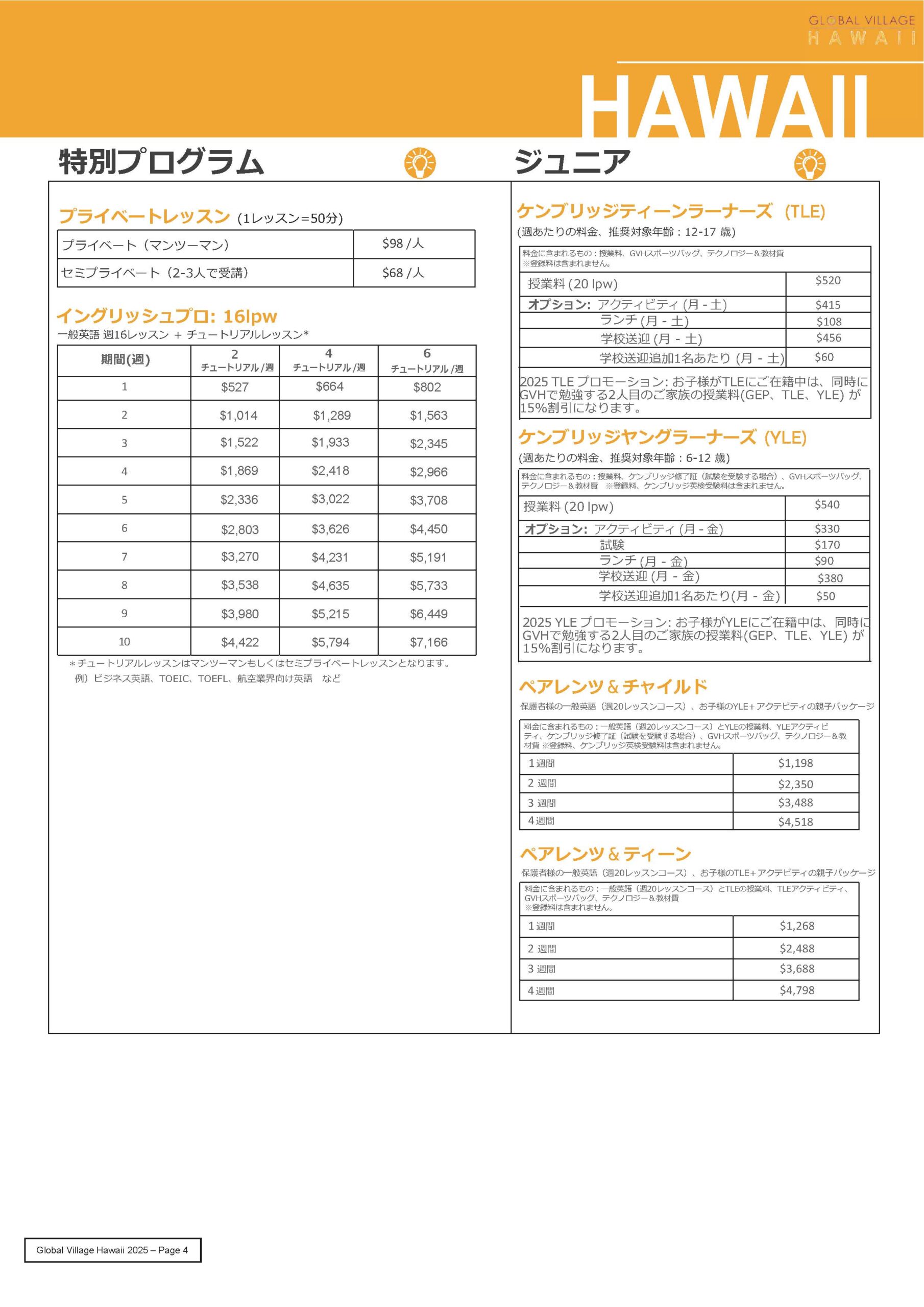 アクティビティ授業料